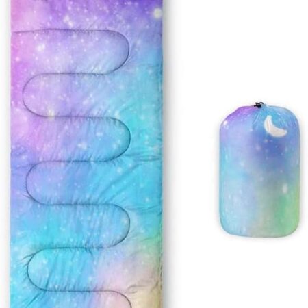 Kids Sleeping Bag for Boys Girls,Rocket Moon Print-Lightweight Warm Portable Outdoor Indoor-Waterproof Cold Weather Resistant Sleeping Bag for Camping Hiking