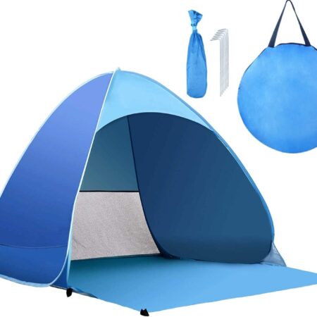Pop Up Beach Tent –for 2-3 Person UPF 50+ UV Sun Protection Beach Shade Beach Tent Pop Up Sun Shelter with Carry Bag and Tent Stakes for Beach, Park, Camping (Large)
