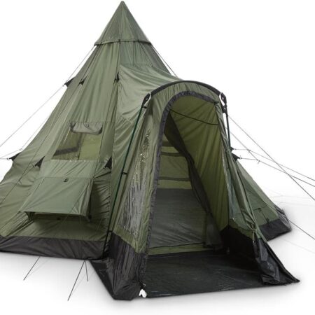 Deluxe Teepee Tent 14' x 14' for Adults Outdoor Camping 6-Person Instant Easy Set-Up Waterproof Shell 4-Season Family Tents for Backpacking, Hiking