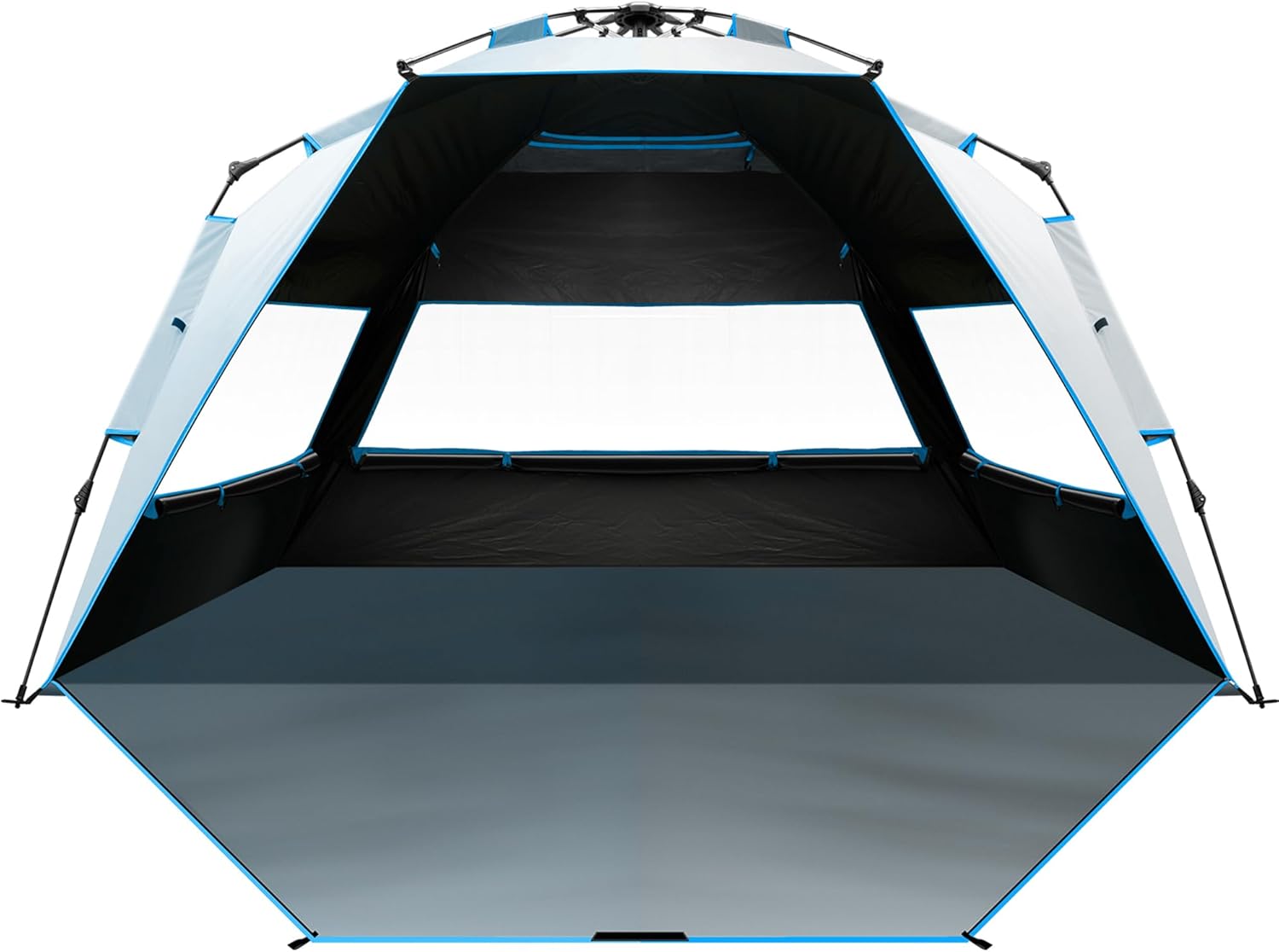 Beach Tent with Blackout Shelter Technology, Portable Beach Shade Sun Shelter Canopy for 4-6 Person with UPF 50+ UV Protection, Easy Setup Pop Up Tent Family Size