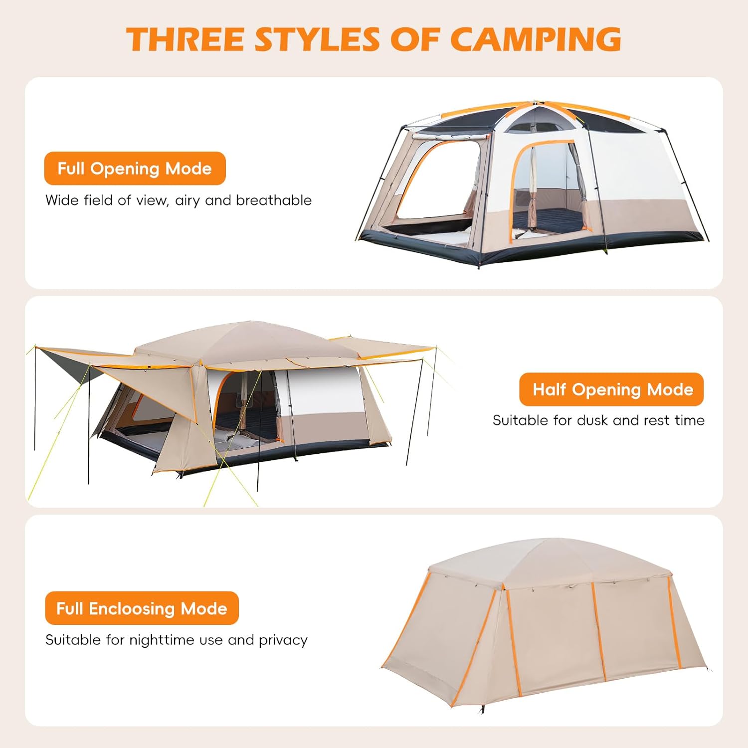 Camping Tent 4-6 Person, Double Layer, Multi-Room Family Cabin Tents with 3 Doors, Mesh Windows, Rainfly & Windproof, Large Waterpoof Tents for Outdoor Camping Hiking Picnic Gathering - Image 2